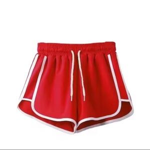 Women Red Atheletic Running Short White Trim
